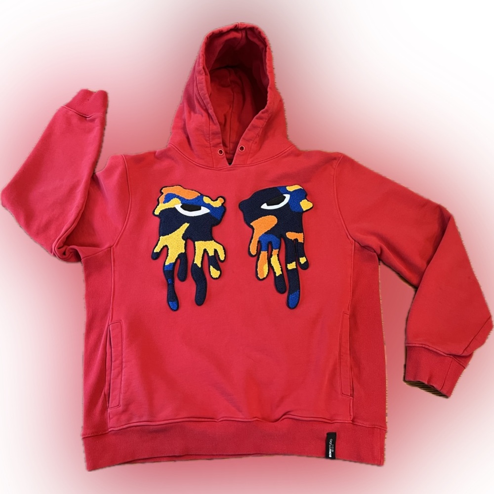 Roku Studio Tear Dripping Eyes Pullover Hoodie Size Large Red Hoodie Sweatshirt
